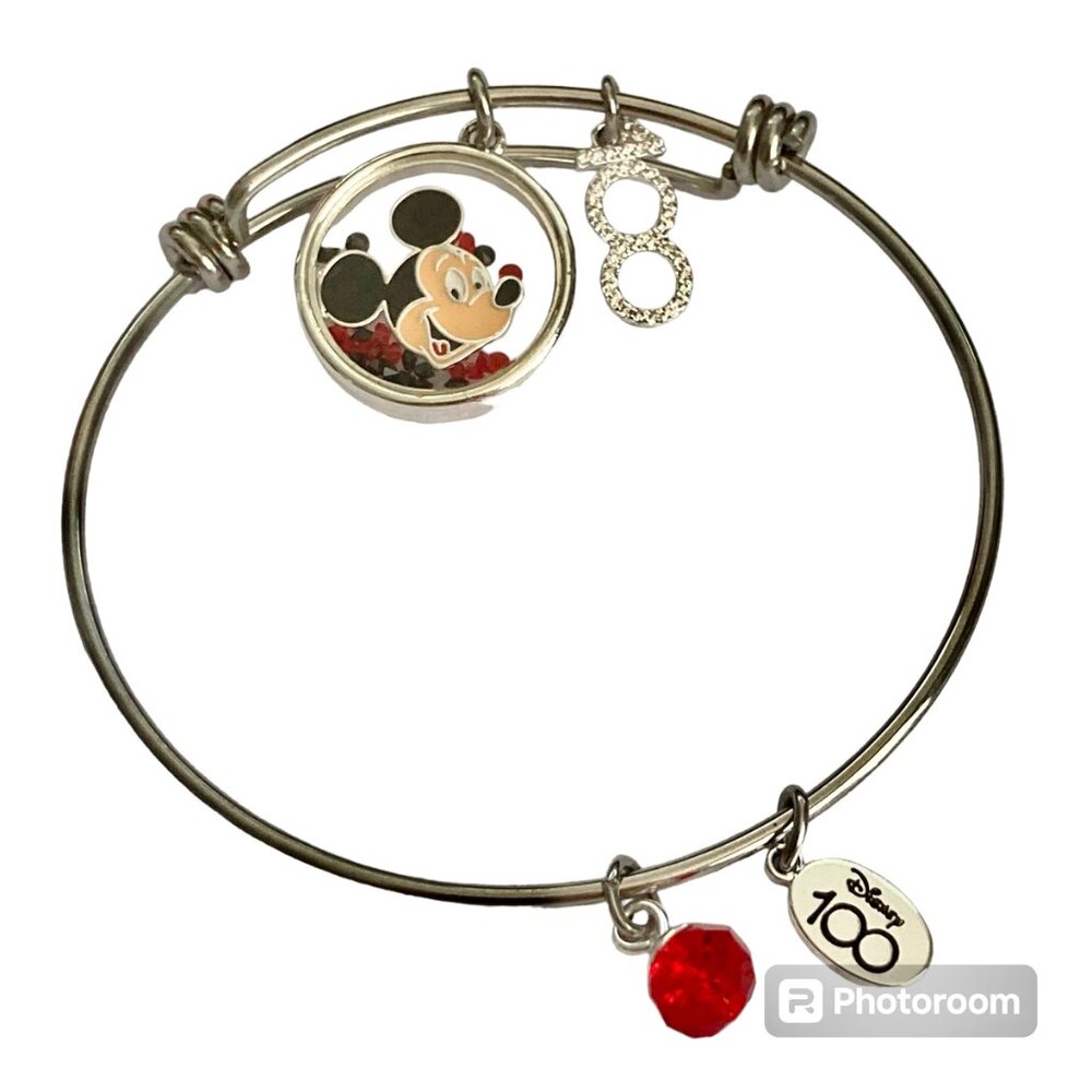Disney Mickey Mouse 100 Year Celebration Wire Bracelet Memory Locket Adjustable